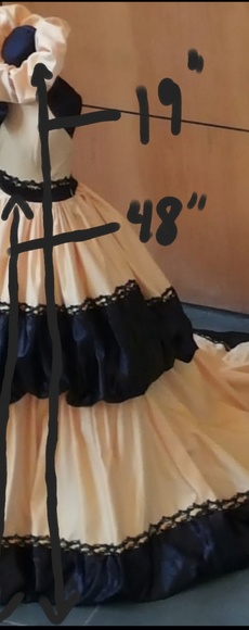 Victorian inspired yel/ blk satin  couture gown - Picture 8 of 8